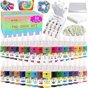HTVRONT Tie Dye Kit - 32 Vibrant Colors Pre-Filled Bottles Tyedyedye Kit, Permanent Non-Toxic for Large Groups Kids Adults,Tye Fabric Textile Handmade Party(Just Add Water)