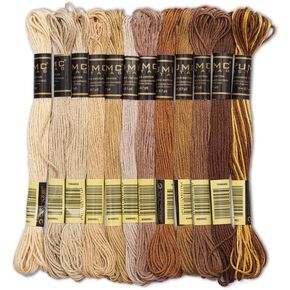 12 Pieces | Premium Embroidery Thread | 100% Egyptian Cotton Premium Skeins | Cross Stitch Embroidery Floss | Oeko TEX Certified Stranded Cotton (Brown Tones) in Saudi Arabia