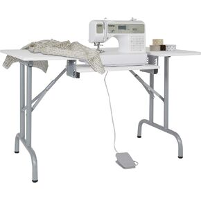 Sew Ready Pro Stitch Sewing Machine Table - 56.75" W x 23.75" D White Hobby and Sewing Machine Table with Storage Shelf and 3 Storage Drawers - Can Also Be Used as Computer Desk