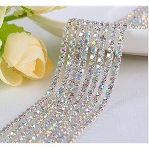Honbay 10 Yard Crystal Rhinestone Close Chain Trim Sewing Craft 2.5mm Silver color (AB)