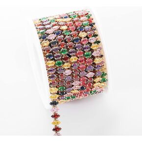 1 Yards Zircon Crystal Rhinestones Close Chain Rectangle Beaded Trim for Sewing Craft DIY Decoration（5X2.5MM Aquamarine） in Saudi Arabia