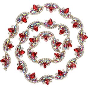 Flower Shaped Crystal Rhinestone Chain Bridal Applique Beaded Trim Chain Crystal Rhinestone Trim Chain for Clothing Necklace Ear-Drop Decoration(Green)