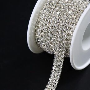 Jerler 3 Rows 2 Yards Rhinestone Trim Close Chain for Crafts Wedding and Clothing Decorations (Acid Blue)