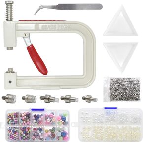 Pearl Setting Hand Press Machine Tools with 2 Boxes of 5 Sizes Colorful no Holes Round Pearls Beads and Rivet Studs, Screw Heads Tweezers for DIY Crafts in Saudi Arabia