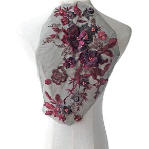Blossom 3D Flower Applique, Beaded Sequins Flower LACE patch Bridal Wedding Dress Embossed Beading Embroidery lace Appliques Motif Sewing Craft (Black)