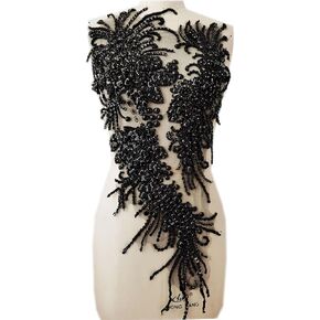 Handmade Rhinestones lace Applique handsewing Beads Sequins Trim Patches for Dress Clothes Accessories (Silver) in Saudi Arabia