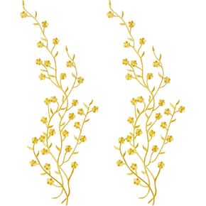 OIIKI Appliques Embellishments for Dresses 2pcs, Flower Iron On Plum Embroidered Patches, Blue Floral Lace Fabric Appliques Embellishments Embroidery Patch for Clothing Crafting