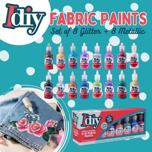 Glitter Fabric Paint Set, 8 Colors, 3D Permanent Paint for Halloween & Fall in Kuwait