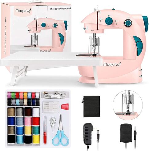 Magicfly Mini Sewing Machine with Extension Table, Dual Speed Portable Sewing Machine for Beginners with Light, Sewing Kit for Household Use, Blue in Kuwait