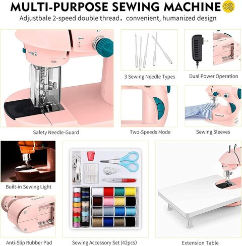 Magicfly Mini Sewing Machine with Extension Table, Dual Speed Portable Sewing Machine for Beginners with Light, Sewing Kit for Household Use, Blue in Kuwait