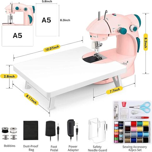 Magicfly Mini Sewing Machine with Extension Table, Dual Speed Portable Sewing Machine for Beginners with Light, Sewing Kit for Household Use, Blue in Kuwait