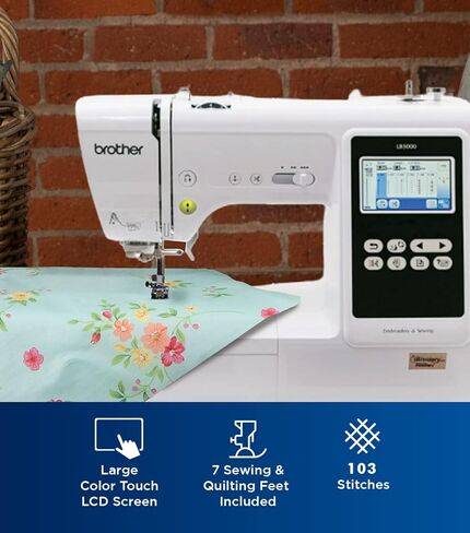 ماكينة الخياطة والتطريز Brother SE600، 80 تصميمًا، 103 غرز مدمجة، محوسبة، منطقة دائرية 4 × 4 بوصة، شاشة LCD تعمل باللمس 3.2 بوصة، 7 أقدام متضمنة وقاعدة جانبية، SA177 in Kuwait