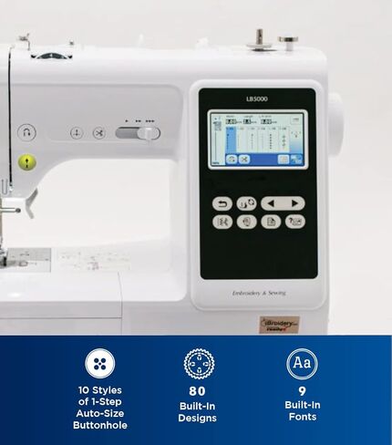 ماكينة الخياطة والتطريز Brother SE600، 80 تصميمًا، 103 غرز مدمجة، محوسبة، منطقة دائرية 4 × 4 بوصة، شاشة LCD تعمل باللمس 3.2 بوصة، 7 أقدام متضمنة وقاعدة جانبية، SA177 in Kuwait