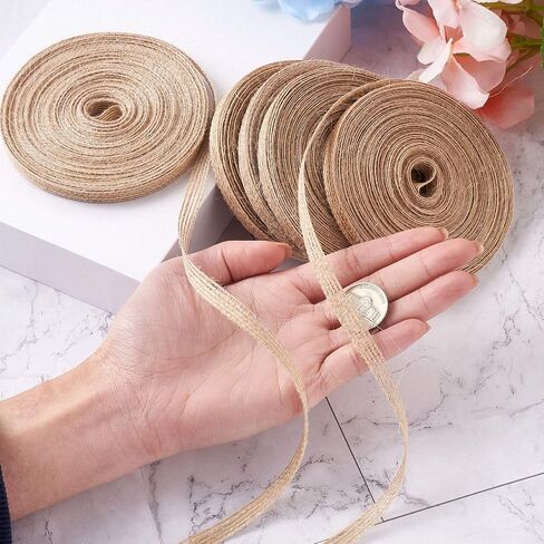 Pandahall 3 Rolls Burlap Ribbon Fabric 1 & 2 Inches Tan Hessian Jute Ribbon Rolls Crafts for Wrapping Party Home Decoration in Saudi Arabia