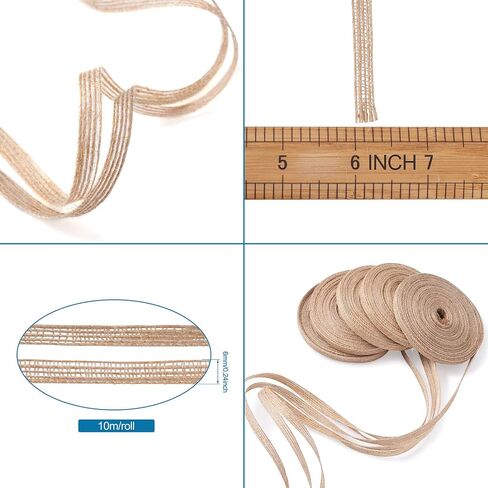 Pandahall 3 Rolls Burlap Ribbon Fabric 1 & 2 Inches Tan Hessian Jute Ribbon Rolls Crafts for Wrapping Party Home Decoration in Saudi Arabia