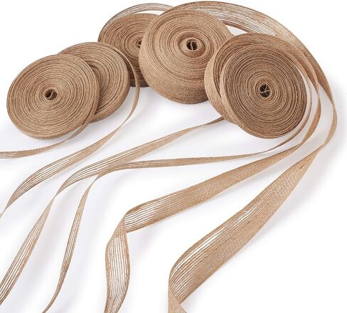 Pandahall 3 Rolls Burlap Ribbon Fabric 1 & 2 Inches Tan Hessian Jute Ribbon Rolls Crafts for Wrapping Party Home Decoration in Saudi Arabia
