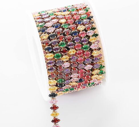 1 Yards Zircon Crystal Rhinestones Close Chain Rectangle Beaded Trim for Sewing Craft DIY Decoration（5X2.5MM Aquamarine） in Kuwait
