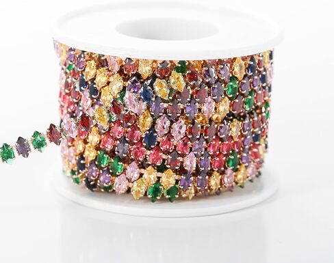 1 Yards Zircon Crystal Rhinestones Close Chain Rectangle Beaded Trim for Sewing Craft DIY Decoration（5X2.5MM Aquamarine） in Kuwait