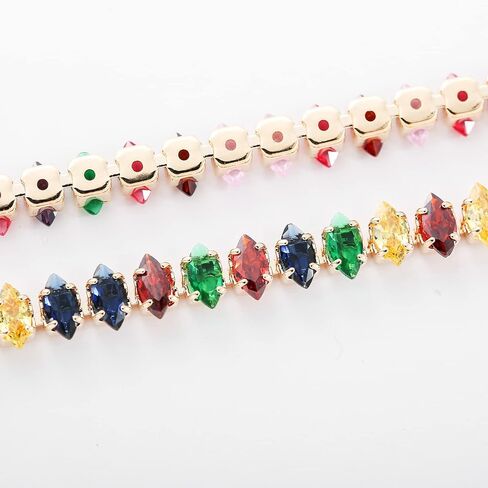 1 Yards Zircon Crystal Rhinestones Close Chain Rectangle Beaded Trim for Sewing Craft DIY Decoration（5X2.5MM Aquamarine） in Kuwait
