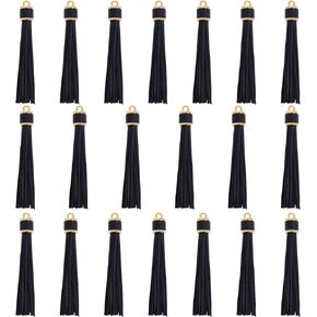 20 Pieces 3.9 inch Faux Leather Tassel Bulk Keychain Tassels Artificial Leather Tassel Keychain Charms Bulk Leather Tassels for Jewelry Making and Craft (Black)