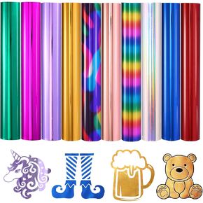 Silver Metallic HTV Vinyl Roll - 12"x8ft Holographic HTV Metallic Iron On Vinyl Silver Foil for T-Shirts, Compatible with Silhouette Cameo or Cricut