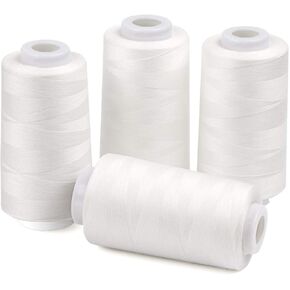 ilauke 4 × 3000 ياردة بكرات خيط Serger خيط خياطة بوليستر أبيض مخروطي الأوفرلوك