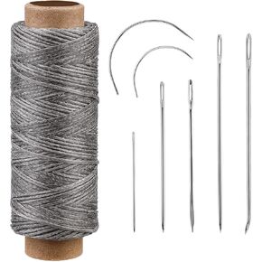 32 Yards Waxed Thread with Leather Hand Sewing Needles, 150D Flat Sewing Waxed Thread, and Leather Repair Needles for Home Upholstery Carpet Leather Canvas Repair and Sewing (Army Green)
