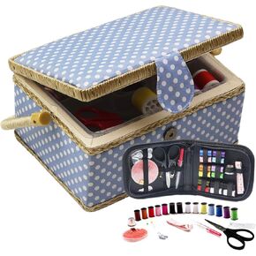 D&D Sewing Basket with Sewing Kit, Sewing Box Organizer with Accessories, Sewing Supplies Storage with Sewing Tools Set (Blue, Medium)
