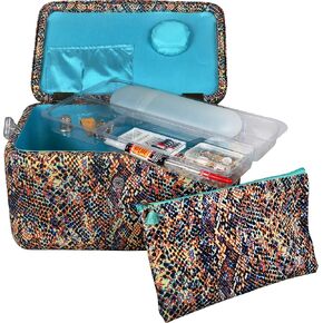 SINGER Large Premium Sewing Basket with Notions Sewing Kit & Matching Pin Cushion (Anthriscus Print)