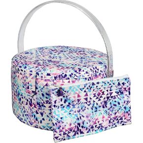 SINGER Premium Round Large Sewing Basket with Matching Zipper Pouch | 30% More Storage Volume (Floral Paisley Print)