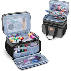LUXJA Large Sewing Organizer with Many Compartments, 2 Layers Sewing Storage Bag with Varisized Pockets for Sewing and Crafting Supplies (Bag Only), Polka Dots