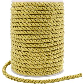 Tenn Well 5mm Twisted Cord Trim, 59 Feet Gold Decorative Rope for Curtain Tieback, Upholstery, Honor Cord, Home Decor