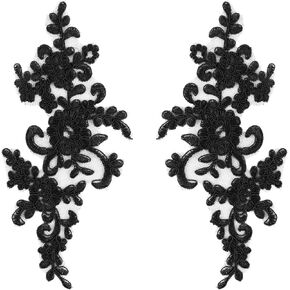 AUEAR, 2 Pack Black Flower Embroidery Applique Sew on Floral Patches for DIY Craft Decoration