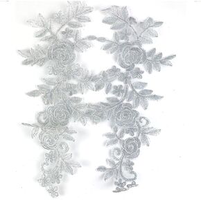 1 Pair Burgundy Lace Fabric Patches Embroidery Applique Lace Floral Motif Wedding Dress Sewing Trims Decor 35 X 14.5cm