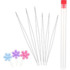 6 Pieces Beading Needles, 2 Sizes Long Straight Beading Embroidery Needles with Needle Bottle and 3 Pcs Bead Needle Threader for Jewelry Making(4.52inch+5.03inch)