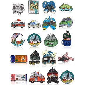 20 Pieces Outdoors Enamel Pins Outdoor Pins Set Enamel Pins Set for Backpacks Aesthetic Enamel Pins Set Nature Button Pins Vintage Lapel Pins Camping Pins Cute Brooch Pin Badges