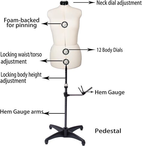 BHD BEAUTY Beige 13 Dials Female Fabric Adjustable Mannequin Dress Form for Sewing, Mannequin Body Torso with Tri-Pod Stand, Up to 70" Shoulder Height. (Large) in Kuwait
