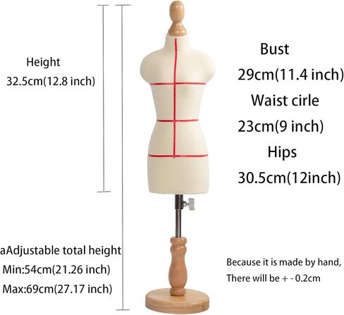 Female Dress Form Mannequin(Not Full Size Body Height 12.8 inch for Sewing, 1/3 Size Female Tailor Dressmaker Dummy for Pattern Making Fully Pinnable Mannequin with Wooden Stand (1/3) in Kuwait