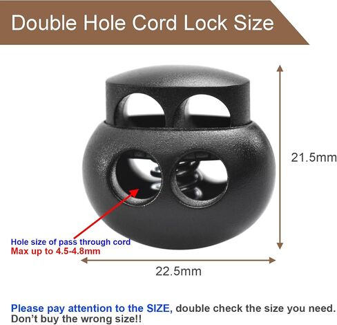 LongSLong 12 Pack Black Plastic Spring Cord Lock Toggle Stopper for Drawstring, Paracord Cord Stop Elastic Shoelace Lock Fastener Slider Clip Double Hole in Kuwait
