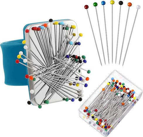 Magnetic Wrist Sewing Pincushion with 100 Pieces Sewing Pins Set Wrist Pin Cushion Magnetic Wrist Pin Holder Wristband Wrist 1.5 Inch Ball Head Straight Pins for Hand Sewing Supplies (Black) in Kuwait