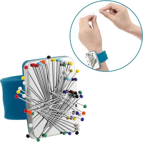 Magnetic Wrist Sewing Pincushion with 100 Pieces Sewing Pins Set Wrist Pin Cushion Magnetic Wrist Pin Holder Wristband Wrist 1.5 Inch Ball Head Straight Pins for Hand Sewing Supplies (Black) in Kuwait