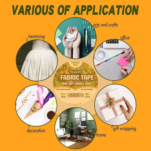 Heavy Duty Fabric Tape - Sticky Double-Sided Tape Strong Adhesive Cloth Leather Tape Press-on Tape, Alterations and Hemming Tape - 180FT Long, 1/2inch (HDFT002-40) in Kuwait