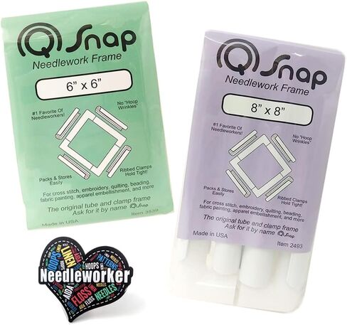 Q-Snap Bundle: 6 x 6 inch and 8 x 8 inch Frames Plus Decorative 'Needleworker' Sticker in Saudi Arabia
