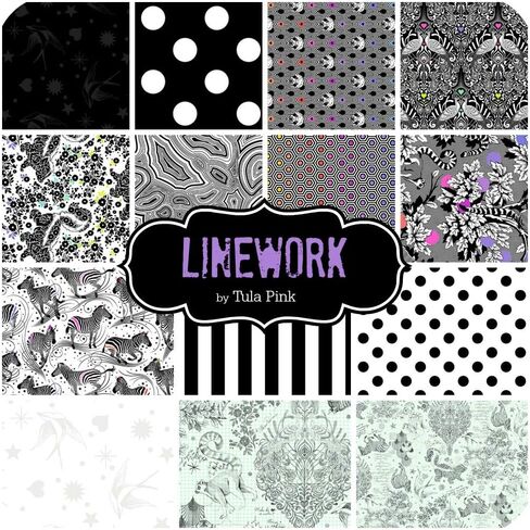 حزمة Linework Fat Quarter (13 قطعة) من Tula Pink لروح حر 18 × 21 بوصة (45.72 سم × 53.34 سم) قطع نسيج لحاف DIY in Kuwait