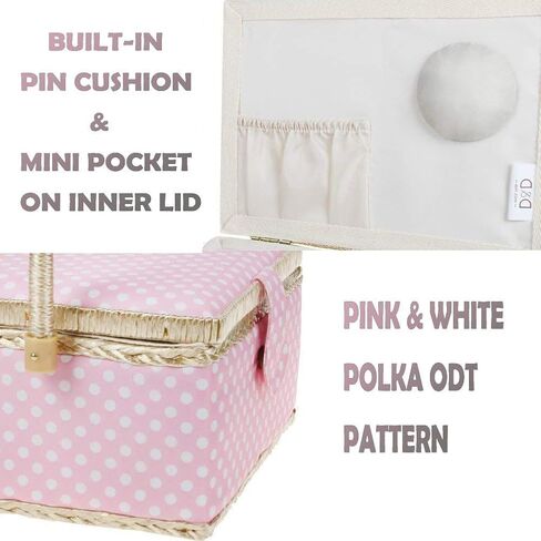 D&D Sewing Basket with Sewing Kit, Sewing Box Organizer with Accessories, Sewing Supplies Storage with Sewing Tools Set (Pink, Medium) in Kuwait
