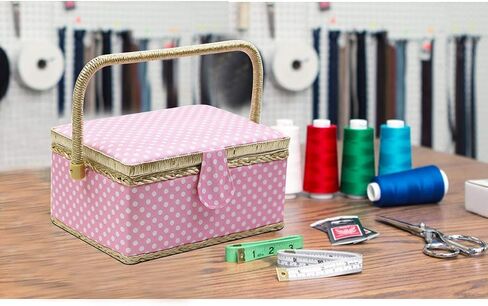 D&D Sewing Basket with Sewing Kit, Sewing Box Organizer with Accessories, Sewing Supplies Storage with Sewing Tools Set (Pink, Medium) in Kuwait