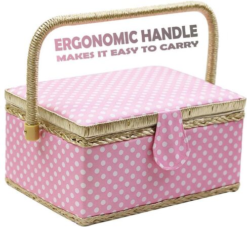 D&D Sewing Basket with Sewing Kit, Sewing Box Organizer with Accessories, Sewing Supplies Storage with Sewing Tools Set (Pink, Medium) in Kuwait