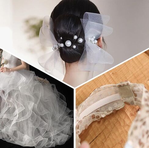 جديلة شعر حصان قاسية بطول 3 بوصة و25 ياردة من البوليستر لخياطة فستان الزفاف وتنورة الرقص وتشكيل ملحقات التشذيب (3 بوصة، أبيض) in Kuwait