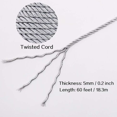 Tenn Well 5mm Twisted Cord Trim, 59 Feet Gold Decorative Rope for Curtain Tieback, Upholstery, Honor Cord, Home Decor in Kuwait
