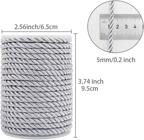 Tenn Well 5mm Twisted Cord Trim, 59 Feet Gold Decorative Rope for Curtain Tieback, Upholstery, Honor Cord, Home Decor in Kuwait
